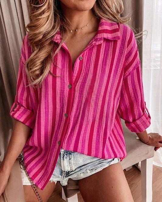 Chemise large gaze de coton à rayures