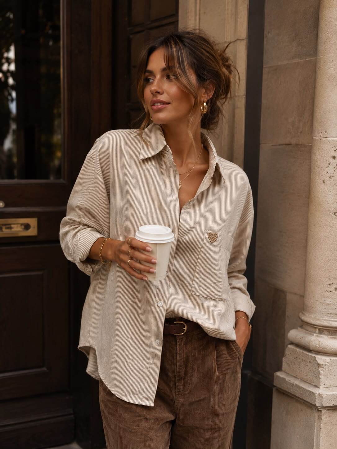 Chemise Oversize à Rayures avec Cœur Brodé - Taille M/L