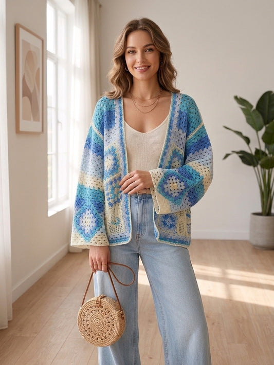 Gilet crochet bohème à motifs floraux
