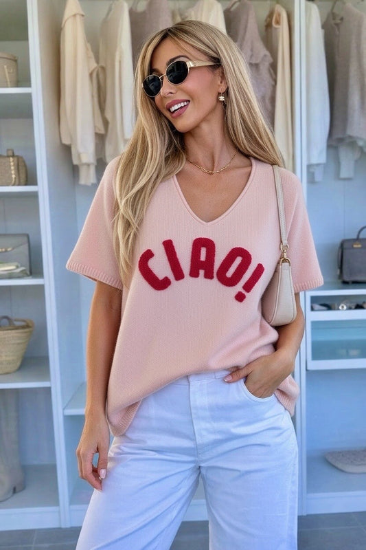 Pull Oversize col V « CIAO» Broderie