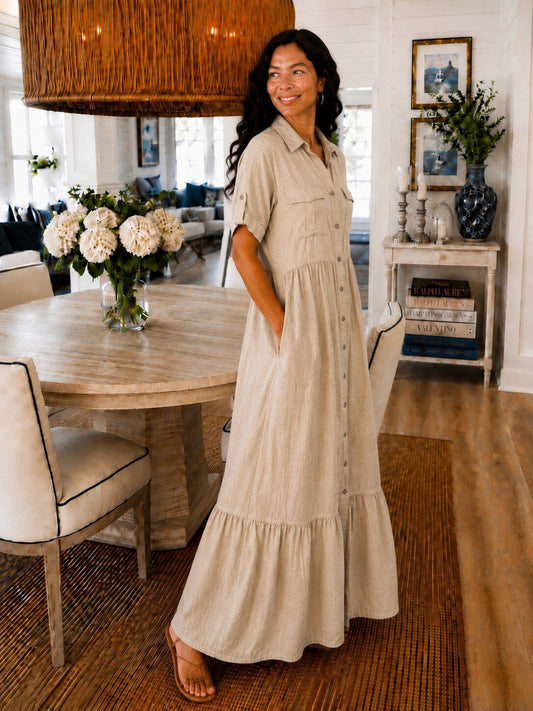 Robe Chemise Longue Fluide Tendance – Made in Italy - écru