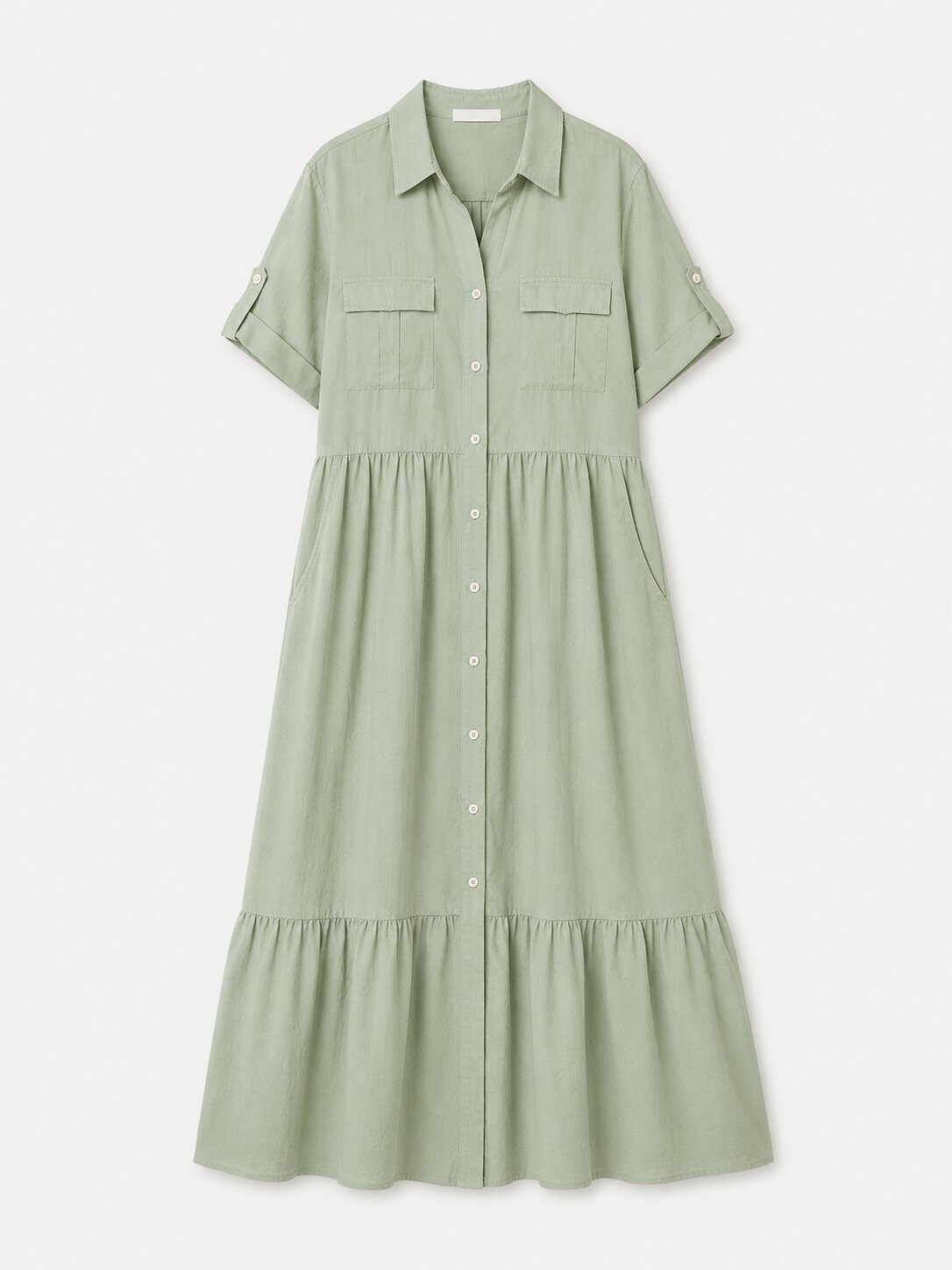 Robe Chemise Longue Fluide Tendance – Made in Italy - vert pâle