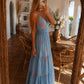 Robe Longue Brodée à Bretelles en coton – Made in Italy - BLEU