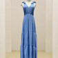 Robe longue fluide noeud épaule - BLEU CIEL