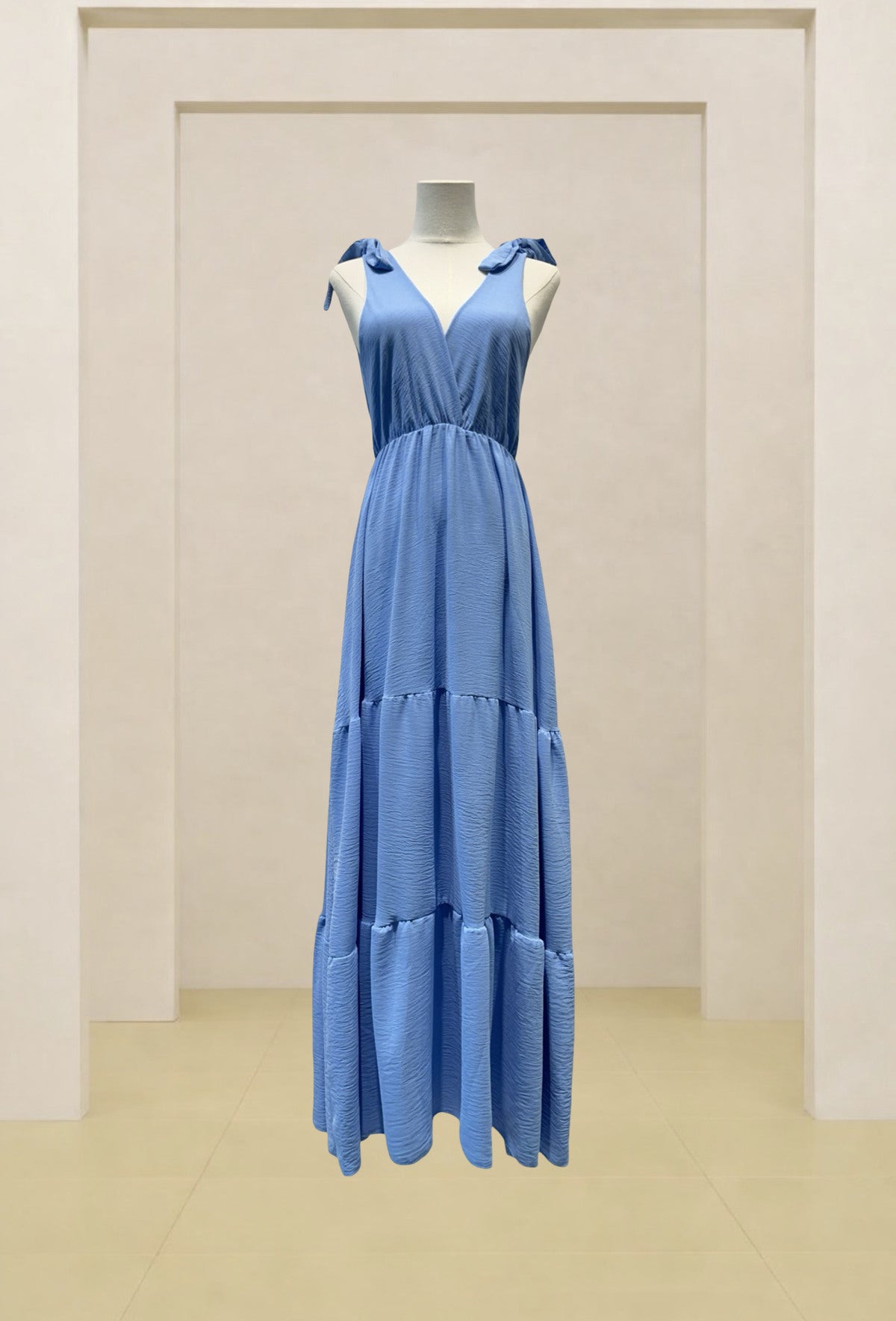 Robe longue fluide noeud épaule - BLEU CIEL