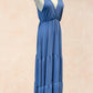 Robe longue fluide noeud épaule - BLEU JEAN