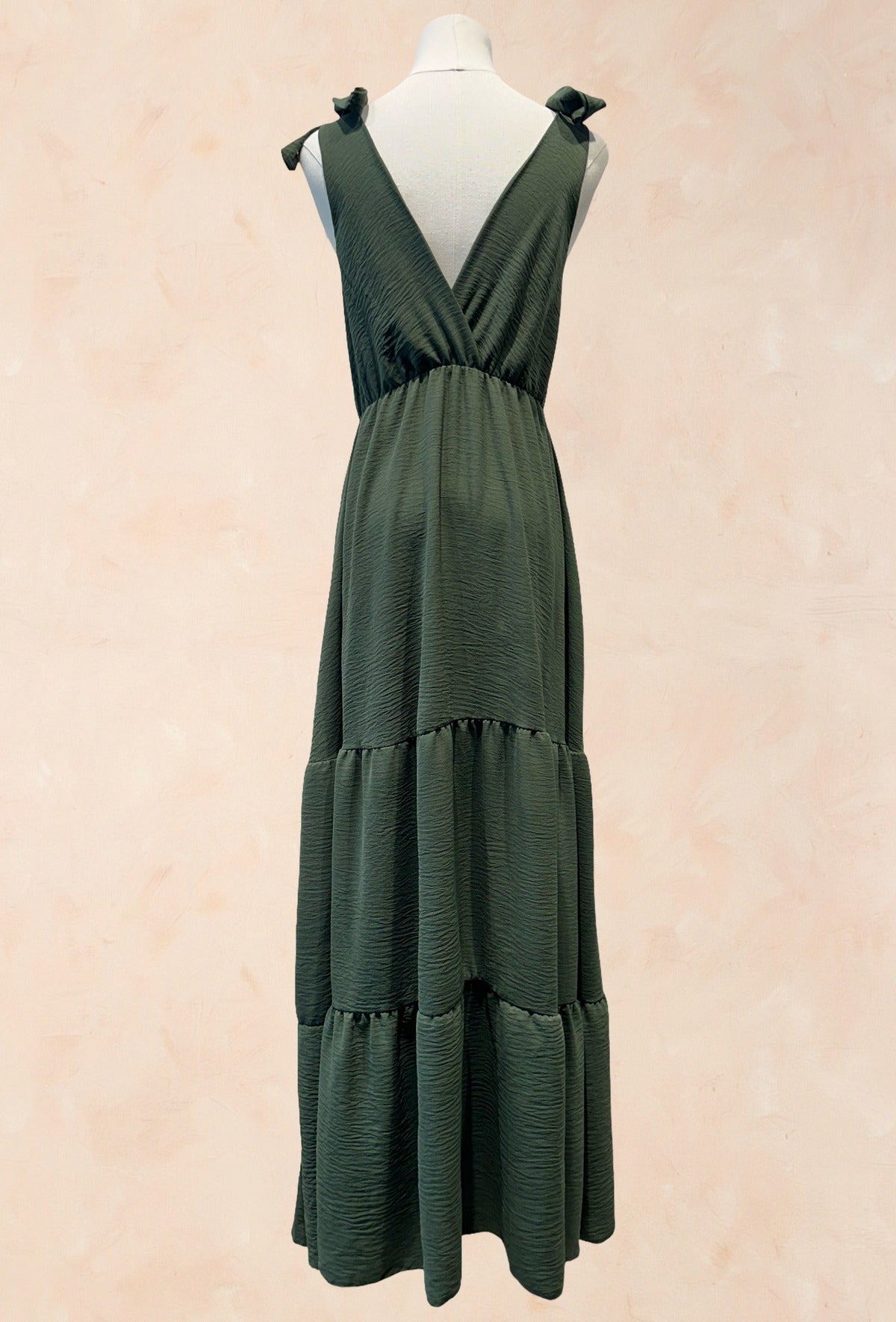 Robe longue fluide noeud épaule - KAKI