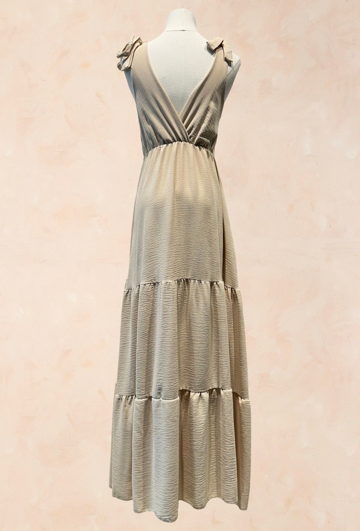 Robe longue fluide noeud épaule - VANILLE