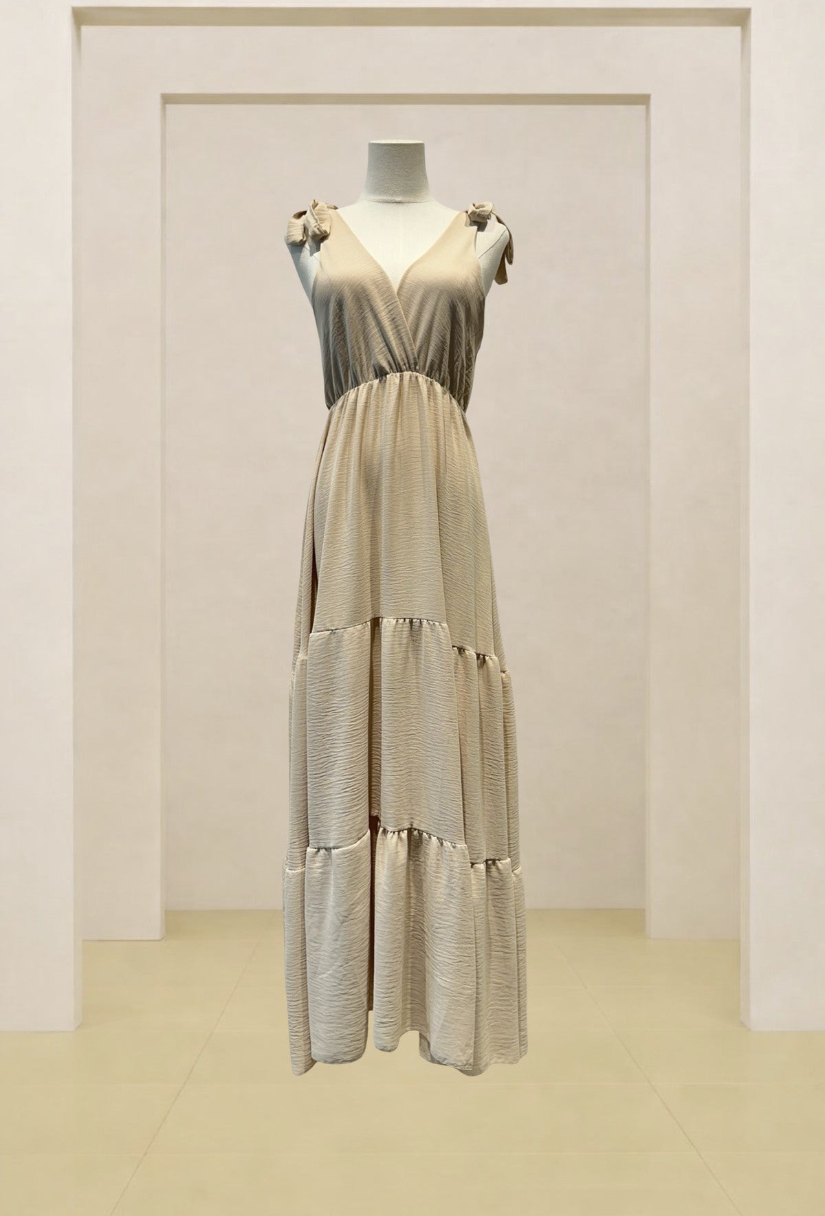 Robe longue fluide noeud épaule - VANILLE