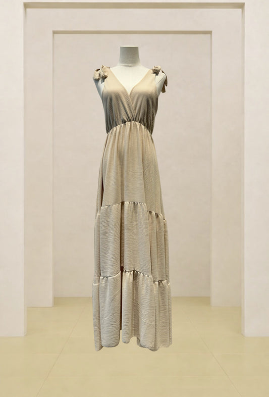 Robe longue fluide noeud épaule - VANILLE