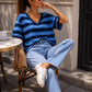 T-shirt marinière à col V et finitions dentelle - Taille S/M