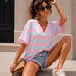 T-shirt marinière à col V et finitions dentelle - Taille S/M