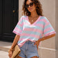 T-shirt marinière à col V et finitions dentelle - Taille S/M