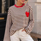 T-shirt manches longues marinière cœur brodé M/L