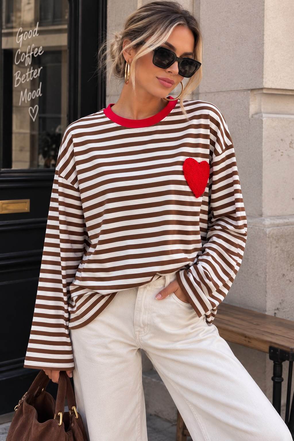 T-shirt manches longues marinière cœur brodé M/L