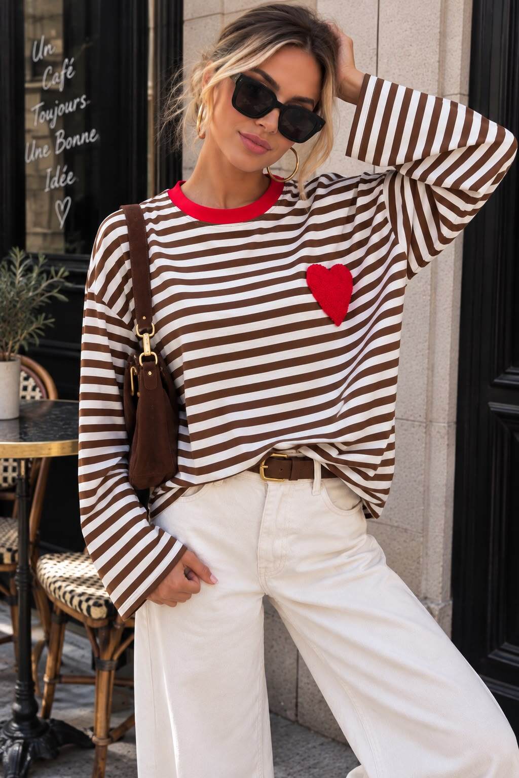T-shirt manches longues marinière cœur brodé M/L
