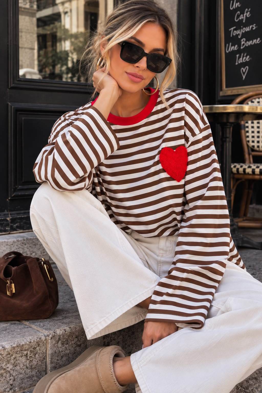 T-shirt manches longues marinière cœur brodé M/L