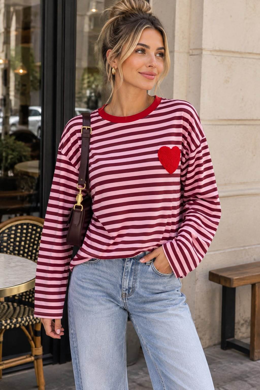 T-shirt manches longues marinière cœur brodé S/M
