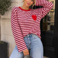 T-shirt manches longues marinière cœur brodé S/M
