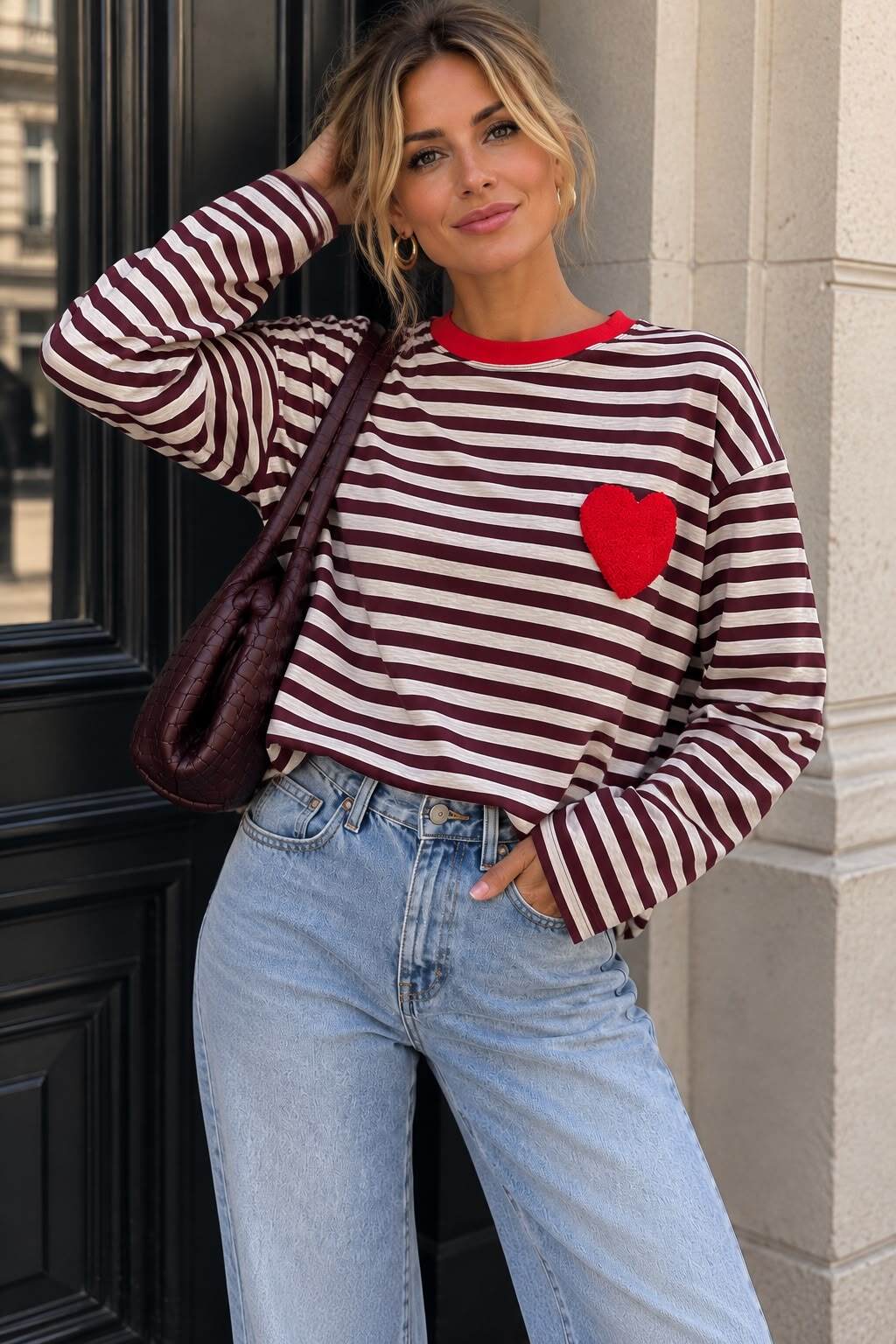 T-shirt manches longues marinière cœur brodé M/L