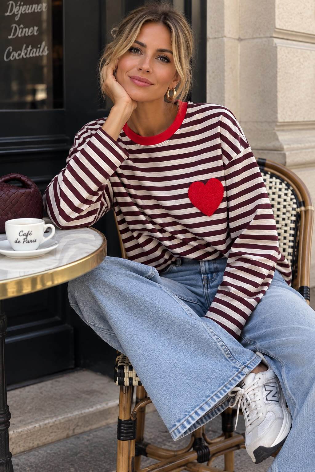 T-shirt manches longues marinière cœur brodé M/L