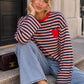 T-shirt manches longues marinière cœur brodé S/M