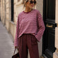 T-shirt Manches Longues Femme Oversize Rayé - Taille S/M