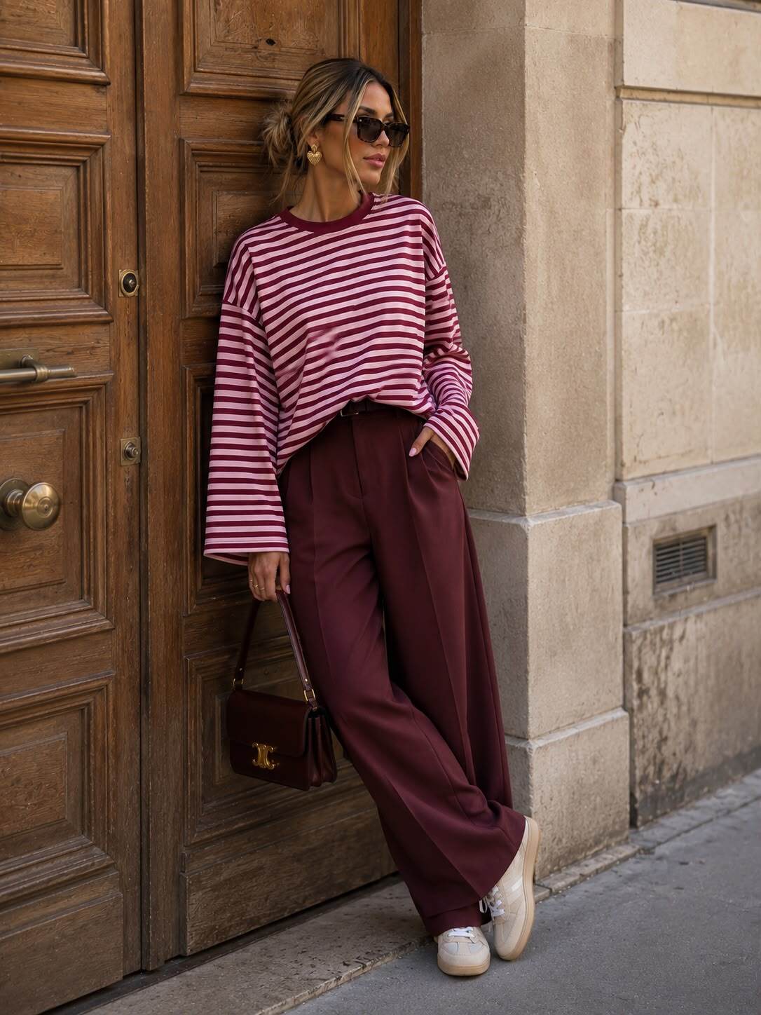 T-shirt Manches Longues Femme Oversize Rayé - Taille S/M