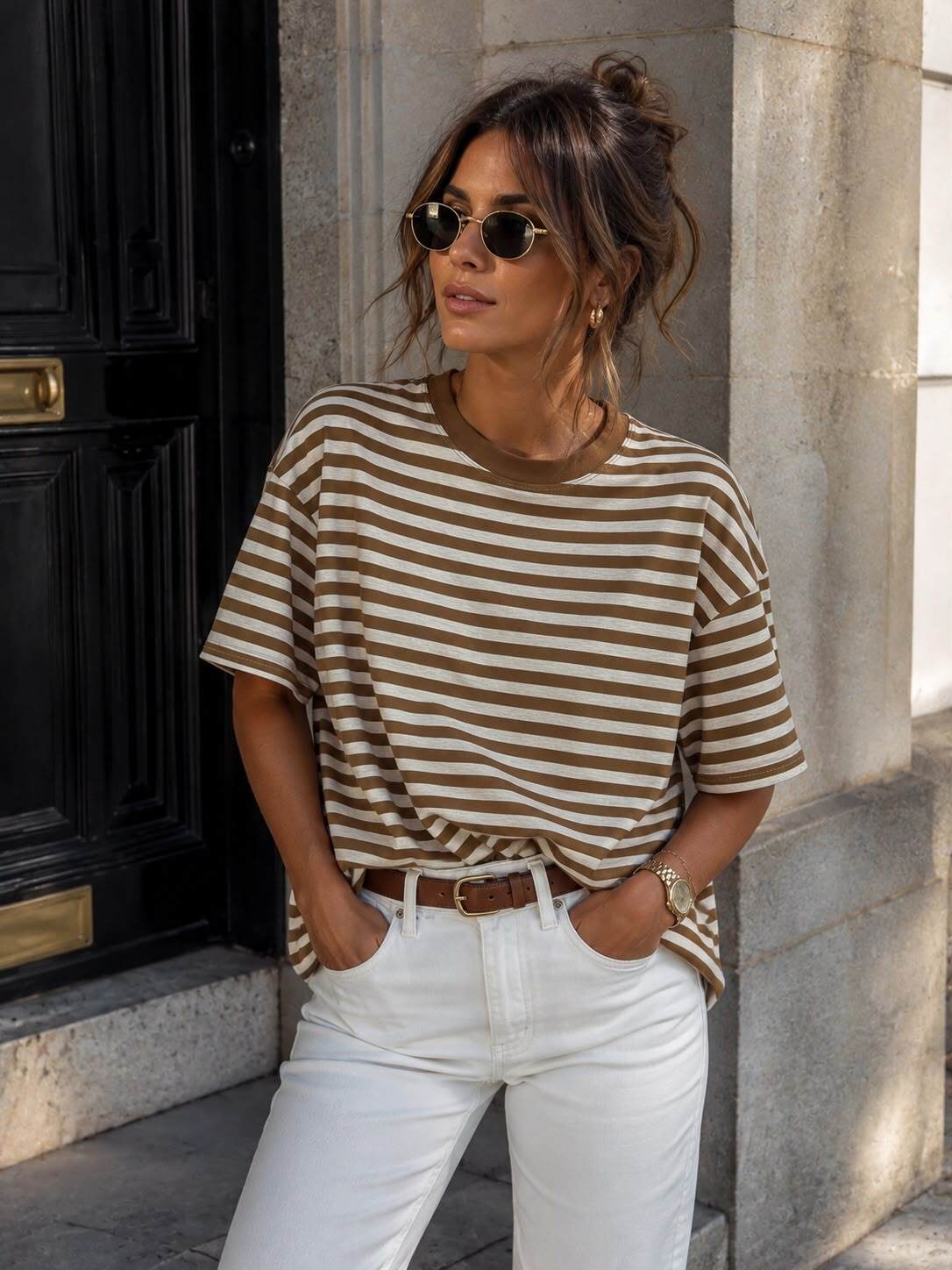T-shirt Femme Oversize Rayé - Taille M/L