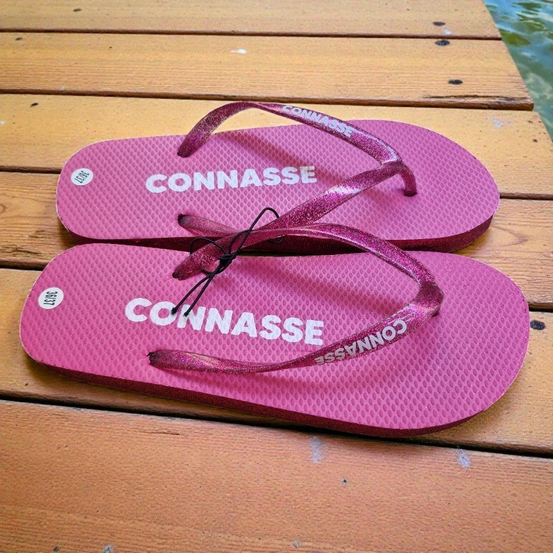 TONGS à paillettes à message "CONNASSE"