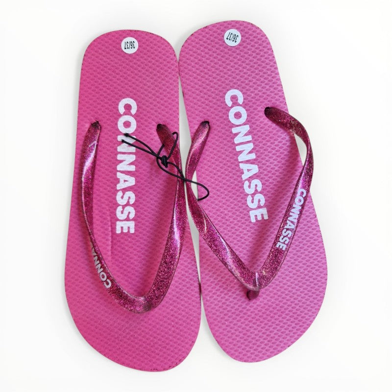 TONGS à paillettes à message "CONNASSE"