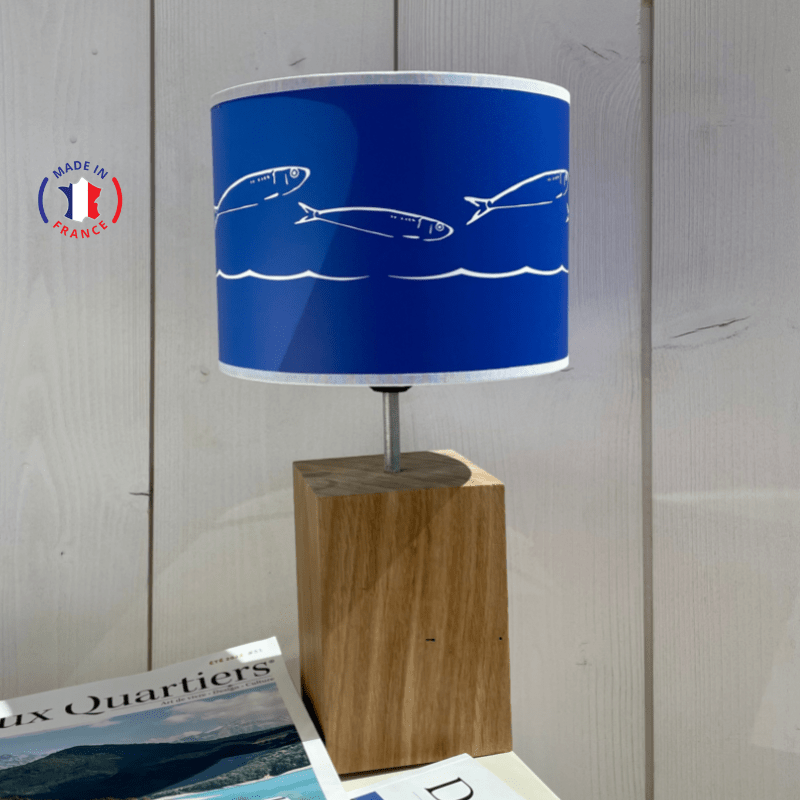 Lampe pied bois "Sardines" bleu MADE IN FRANCE