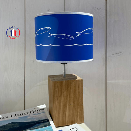 Lampe pied bois "Sardines" bleu MADE IN FRANCE